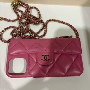 Chanel Fuchsia Quilted Leather Phone Case